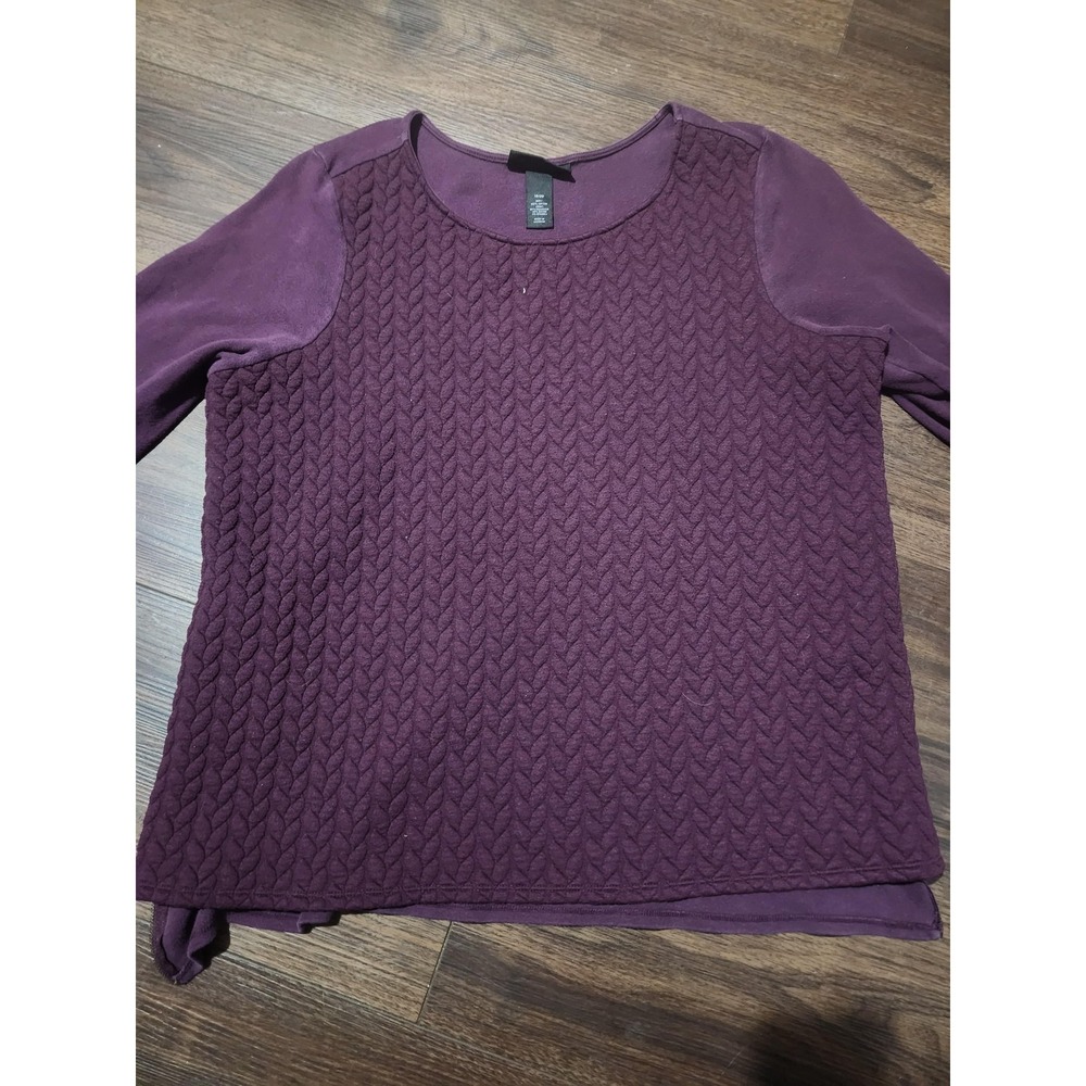 Lane Bryant Shirt Womens‎ 18/20 Purple Long Sleeve Crew Neck Quilted Zipper Hem